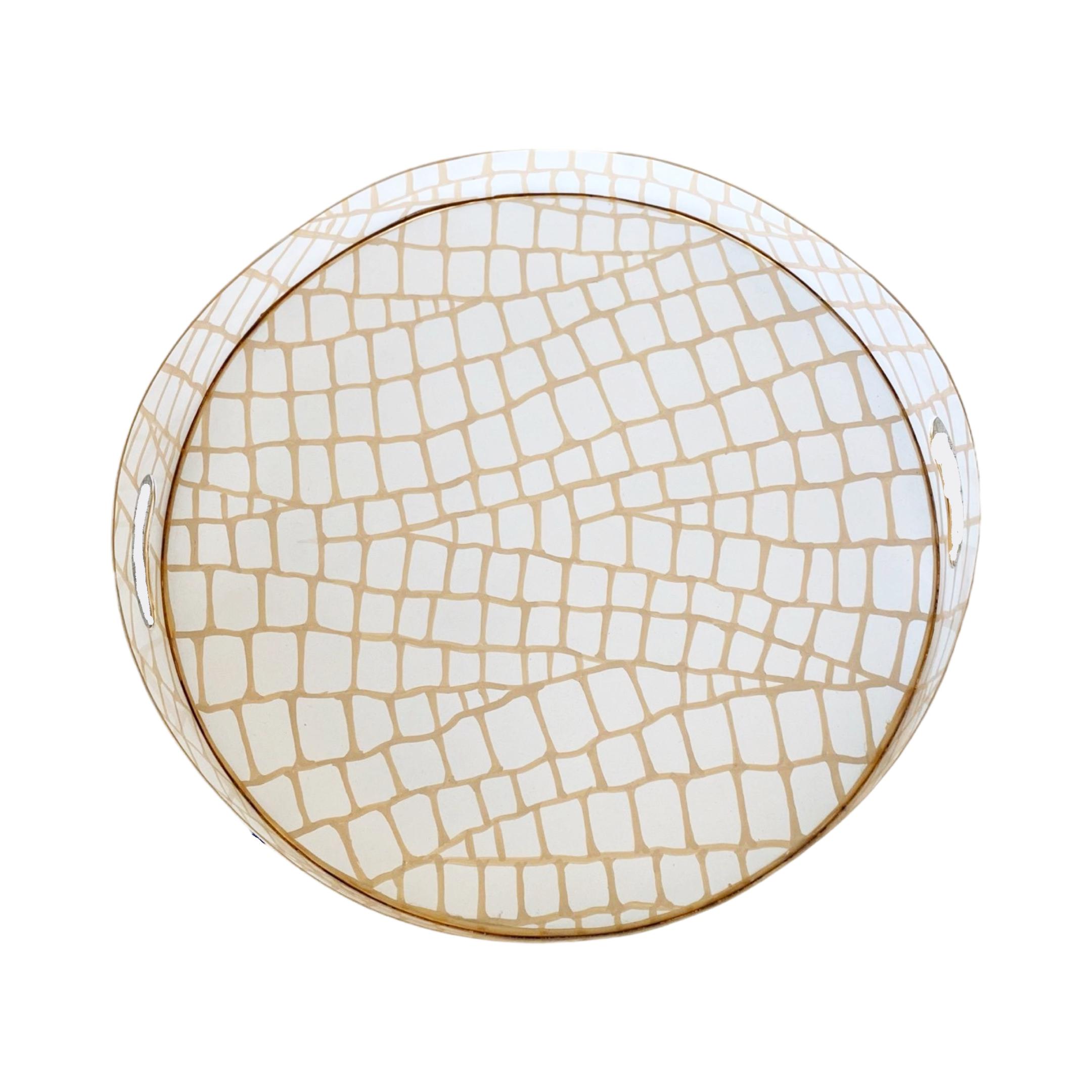 Round White Croc Tray