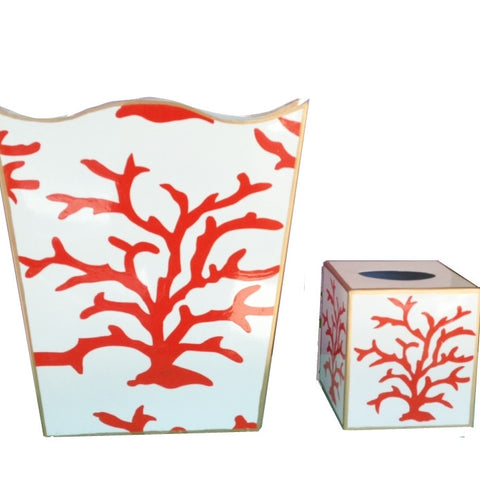Coral Coral Wastebasket and Tissue Box