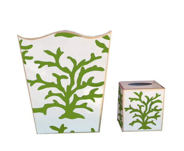 Green Coral Wastebasket and Tissue Box
