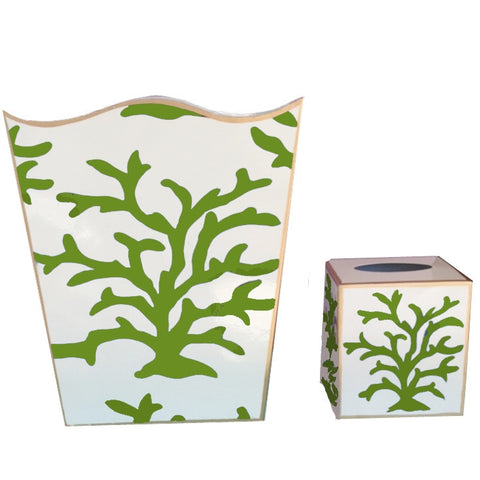 Green Coral Wastebasket and Tissue Box