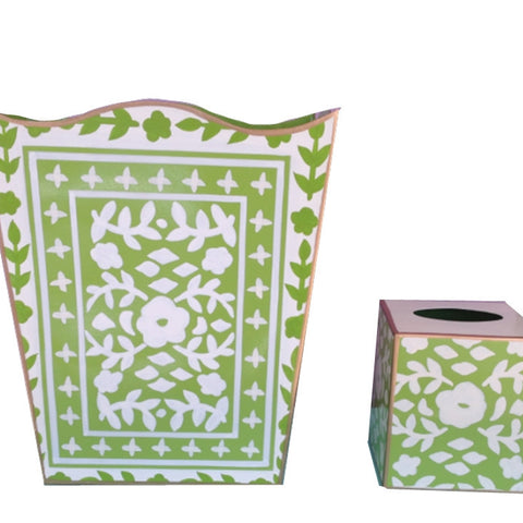 Mosaic Green Wastebasket and Tissue Box