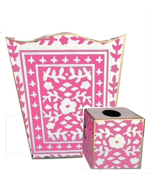 Mosaic in Pink Wastebasket and Tissue Box
