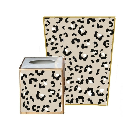 White Leopard Wastebasket and Tisue Box
