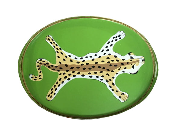 Oval Leopard Tray in Green Leopard