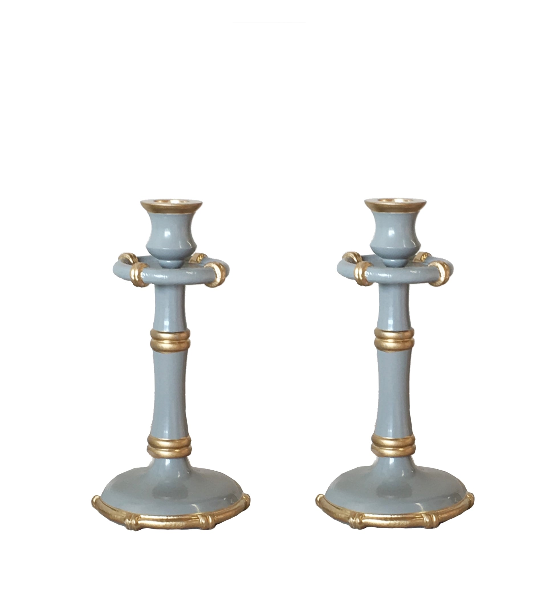 Pair of Medium Bamboo Candlesticks in Grey