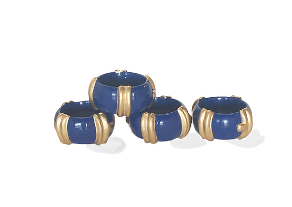 Bamboo in Navy Napkin Rings, Set of Four
