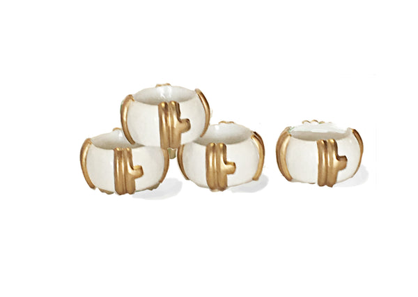 Bamboo in White Napkin Rings, Set of Four